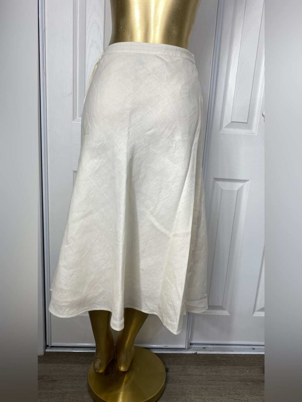💯Linen Ralph Lauren Cream Midi A-Line Linen Skirt with Side Buttons - Picture 2 of 9